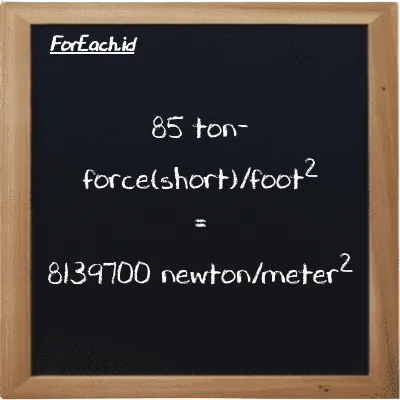 85 ton-force(short)/foot<sup>2</sup> is equivalent to 8139700 newton/meter<sup>2</sup> (85 tf/ft<sup>2</sup> is equivalent to 8139700 N/m<sup>2</sup>)
